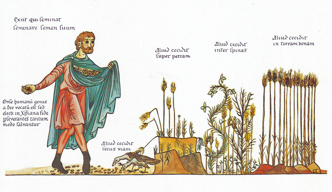 圖1. Herrad of Landsberg (1130-95), Hortus Deliciarum, Parable of the Sower, 1180.