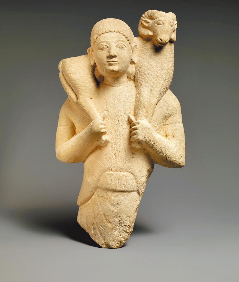 圖1. Ram-Bearer, second quarter of 6th century B.C.; Limestone; Metropolitan Museum, New York.