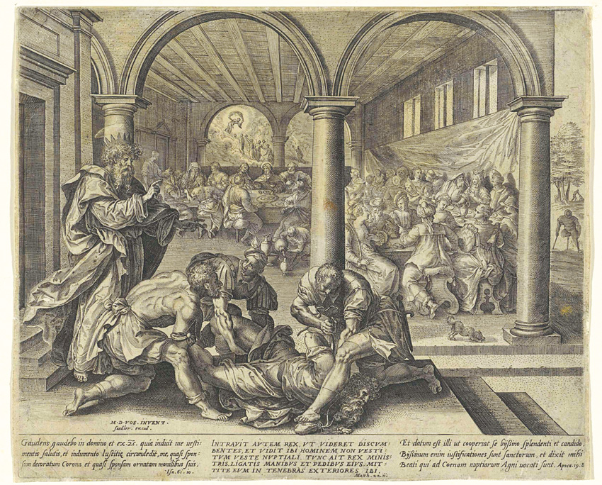 圖3. Johannes Wierix, Punishment of the Man without Wedding Garment; 1565-1585; engraving, 226mm × 275mm; Rijksmuseum, Amsterdam