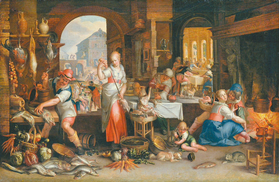 圖5. Joachim Wtewael, Kitchen Interior with the Parable of the Great Supper, 1605; oil on canvas, 65 x 98 cm; Gemäldegalerie, Staatliche Museen zu Berlin