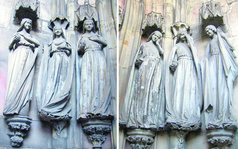 圖2. The Paradise Portal: The Five Wise Virgins (detail) and the Five Foolish Virgins(detail); jamb figures carved c.1250; Magdeburg Cathedral
