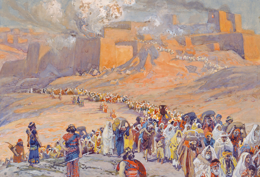 猶太人被擄至巴比倫情景。The Flight of the Prisoners, by James Tissot , 1896