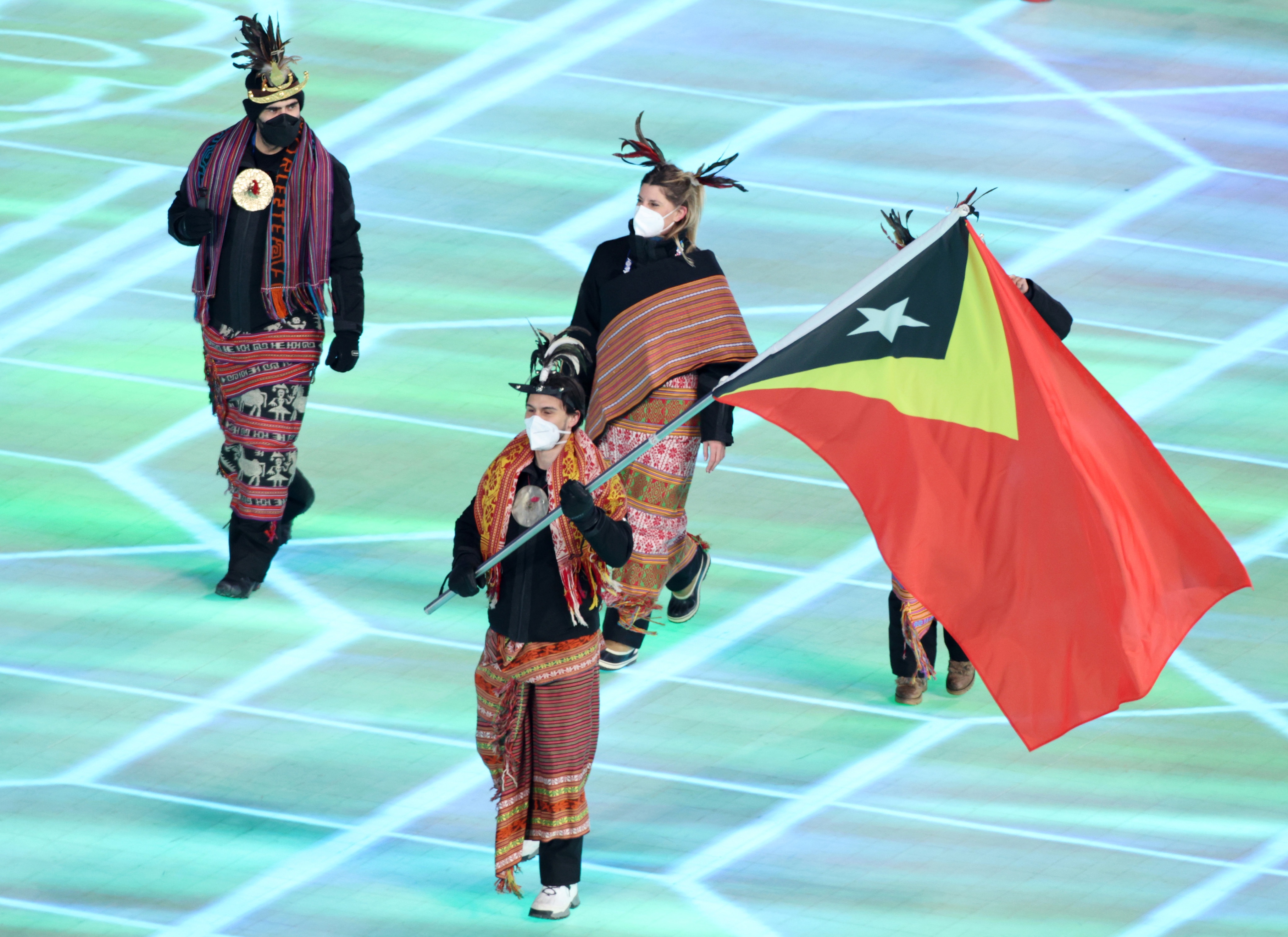 可以為運動員所代表的國家地區代禱。圖中為東帝汶代表隊。（圖／Twitter@Olympics）