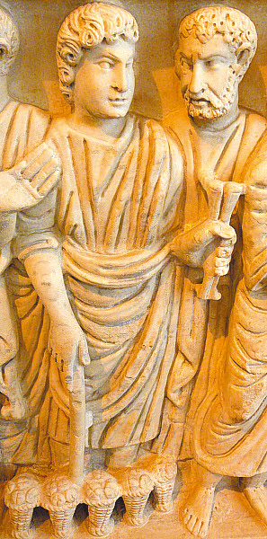 圖3. Jesus and Miracle of the Fishes and Loaves; Sarcophagus of Marcus Claudianus (detail), ca. 330-335; Palazzo Massimo, Rome)