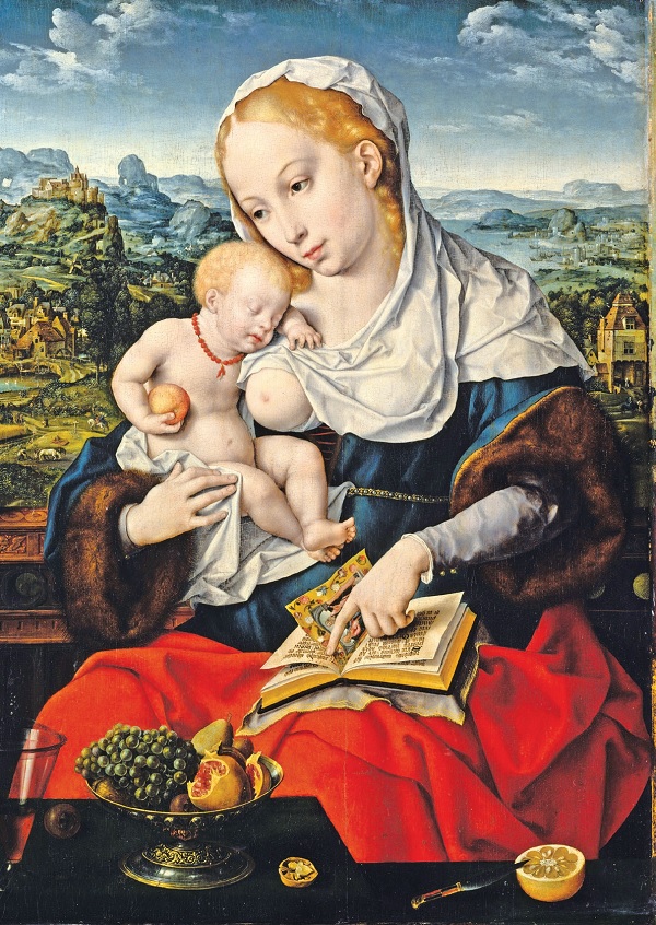 ▲畫作中重複出現的主題，仍因藝術家的文化、歷史、社會背景，影響呈現的方式。例如拉斐爾的〈聖母子〉（1），與尤斯•范•克里夫的〈聖母和聖嬰〉（2）呈現不同的國家背景。