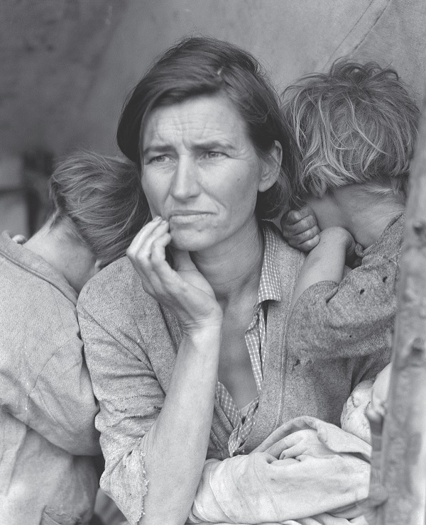 ▲桃樂絲•蘭格拍攝的〈移民母親〉，則成為美國經濟大蕭條時的代表作。