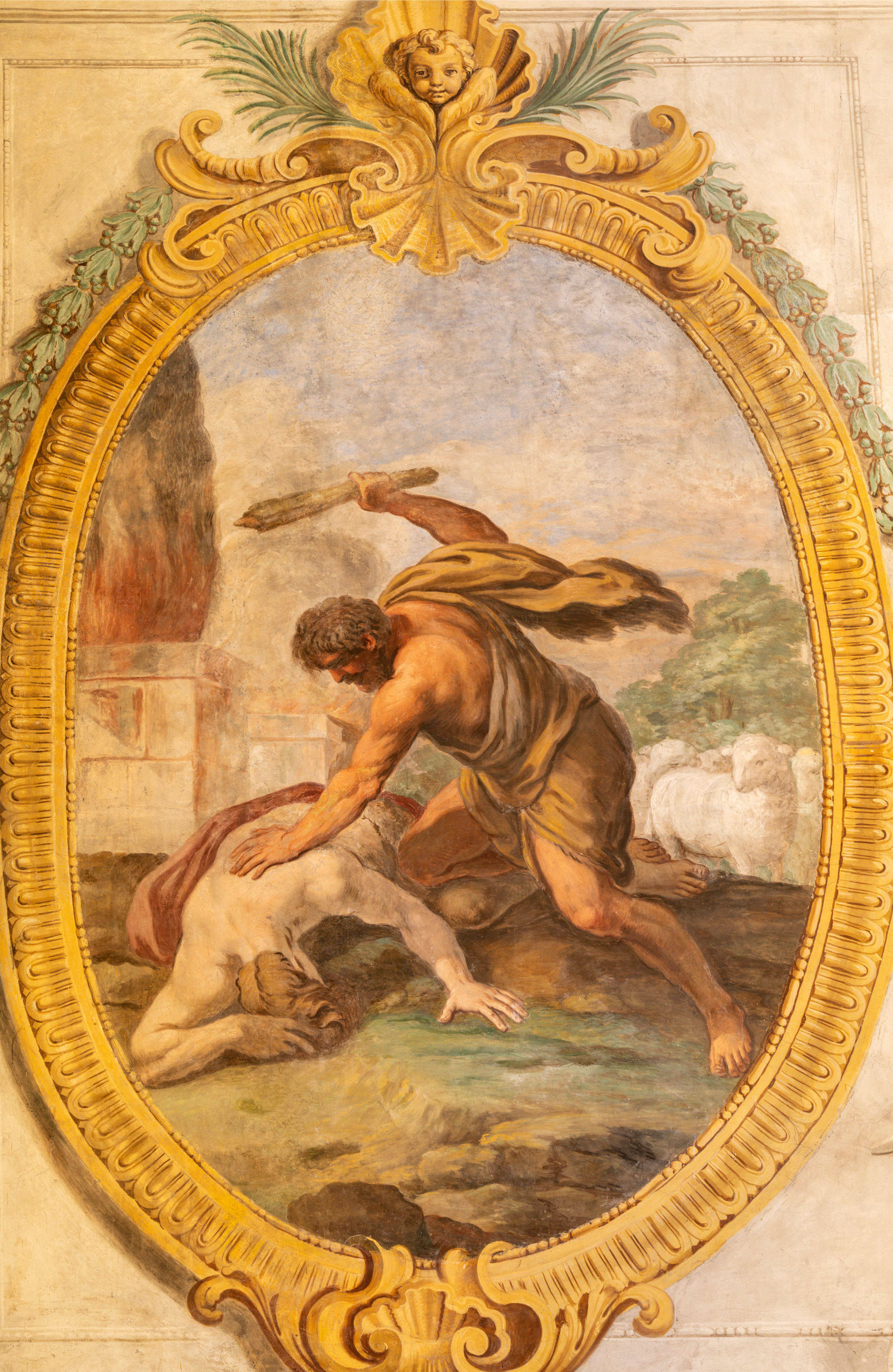 The fresco Killing of Abel in Duomo - cattedrale di Maria Santissima Annunziata by Pietro Paolo Vasta (1736-1739)