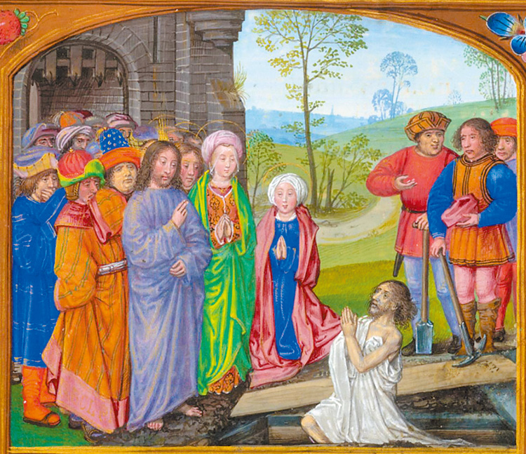圖5. The Raising of Lazarus, Breviary of Isabella of Castile, 1497; Fol. 481r; British Library