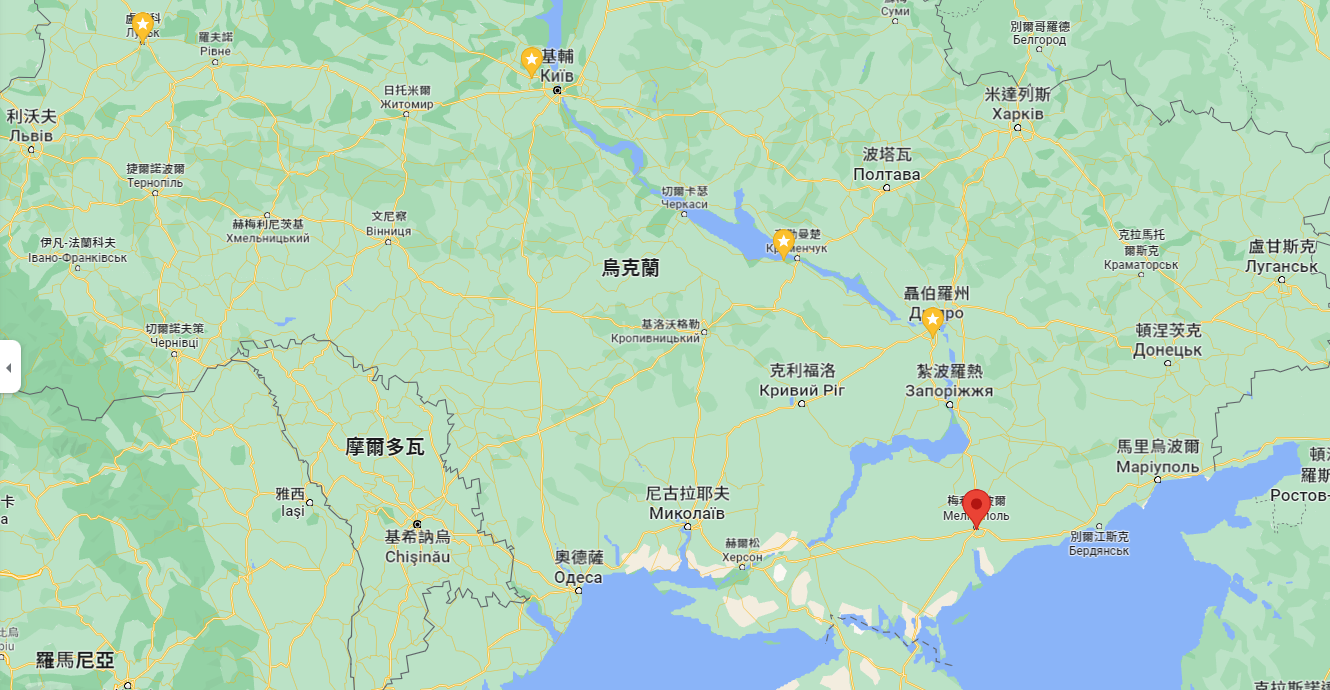 梅利托波爾位於馬里烏波爾下方，近克里米亞半島。（圖／Google Map）