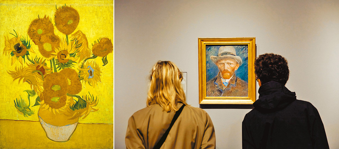 左圖：“Sunflowers”, by Vincent van Gogh, 1889。右圖：梵谷博物館