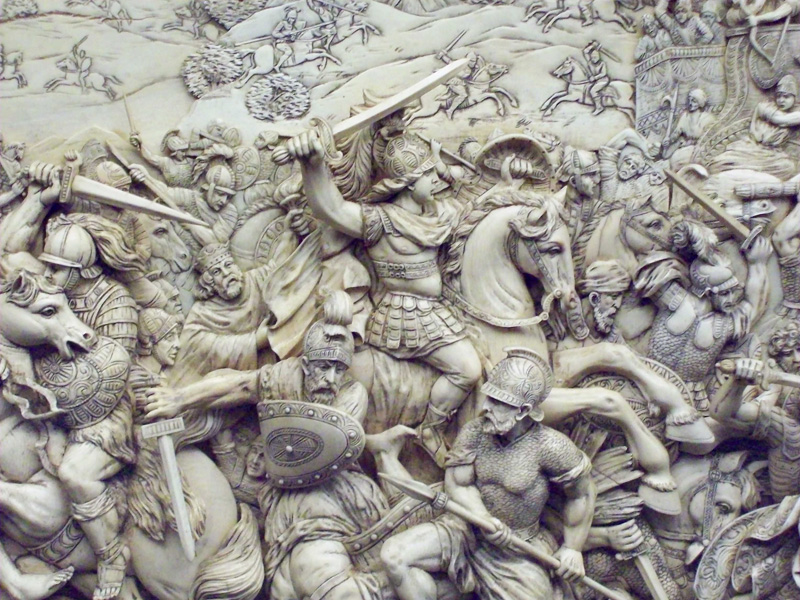 這幅十八世紀浮雕，描繪在西元前331年，亞歷山大騎馬率軍與波斯進行的高加米拉戰役。（Photo by Luis García）