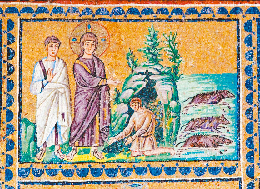 圖3. Exorcism of the Gerasene Demoniac; 6th century; Basilica of Sant Apollinare Nuovo in Ravenna