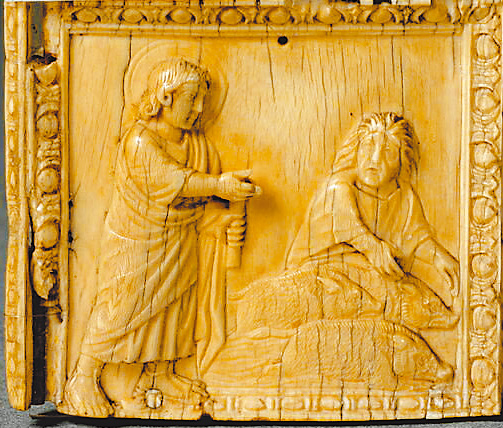 圖1. Ivory Diptych (fragments), Miracle of Christ, Healing of the Gerasene Demoniac, Rome c.400-415; Louvre, Paris