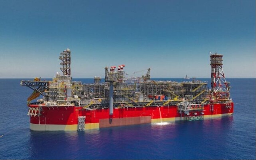 「Energean」公司在地中海卡里什天然氣田的海上浮式生產儲油裝置（FPSO）。（照片來源：Energean；；耶路撒冷全球華人敬拜中心/提供）