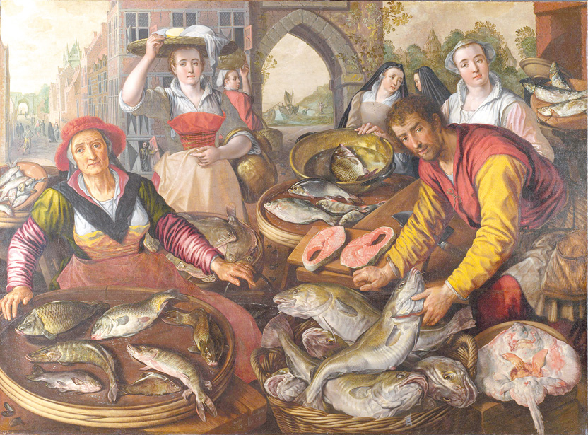 圖6. Joachim Beuckelaer, The Four  Elements: Water, (background: the  second Miraculous Draught of Fish),   1569, Oil on canvas, 159 x 215 cm,  National Gallery, London