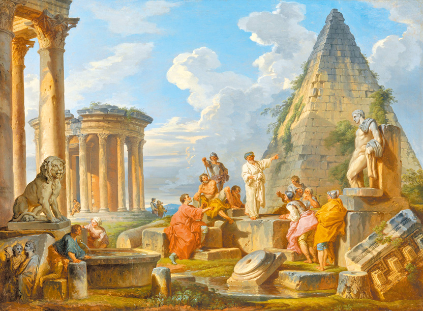 帕尼尼（Giovanni Paolo Panini）繪於1742年，關於保羅向羅馬人佈道的想像圖。