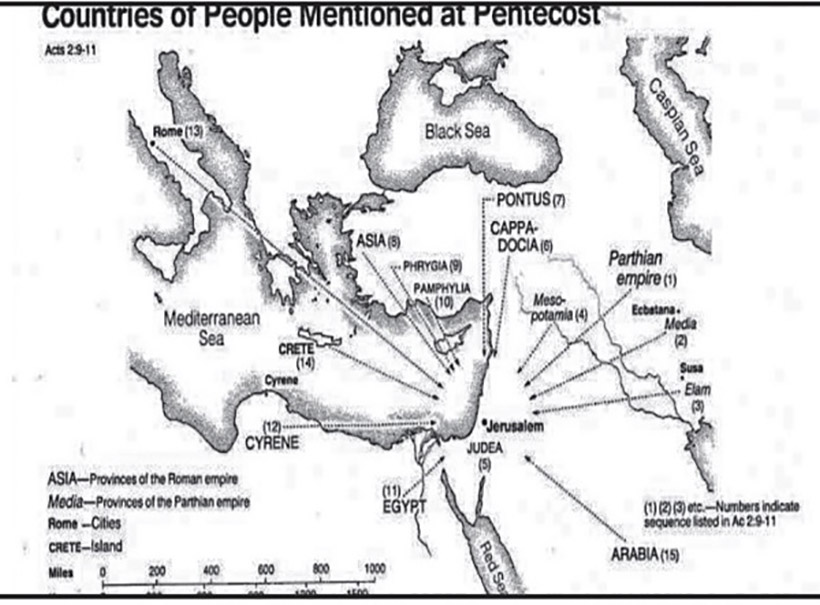 ▲ 來自羅馬帝國各地的希臘化猶太人，在五旬節目睹聖靈降臨。