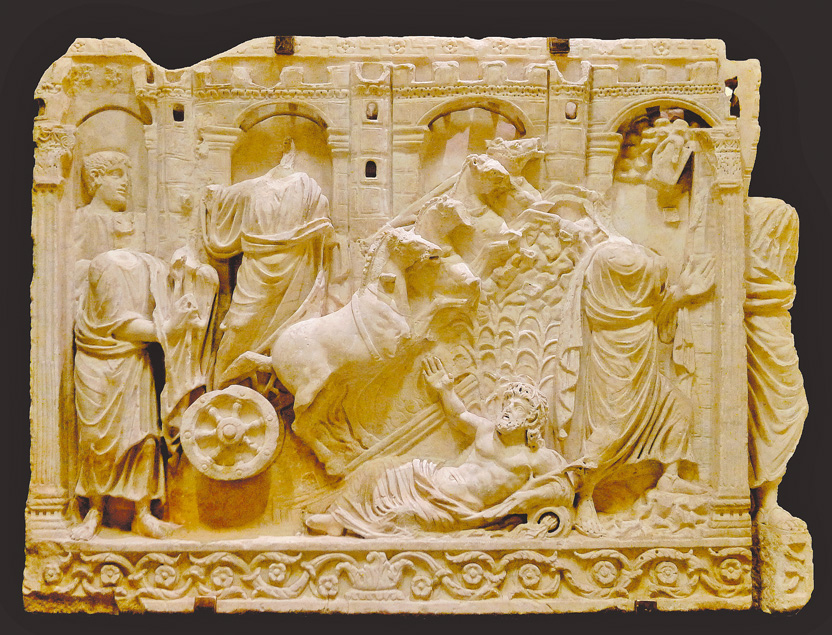 圖1. Ascension of Elijah, sarcophagus in the mausoleum of the Anicii, late 4th century; Louvre