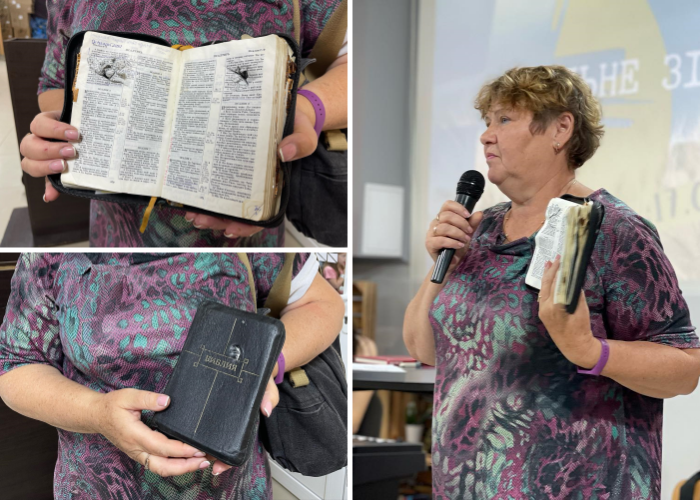 烏克蘭婦女見證她背包中的聖經替她擋了子彈，救了她一命。（圖／翻攝自FB@Pavlo Protopopov）