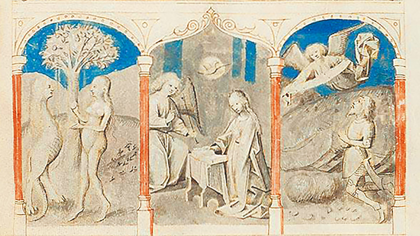 圖1. Master of Rambures, Biblia pauperum, ca. 1450-1455; Den Haag, Museum MeermannoWestreenianum, ms 10 A 15, fol. 21r.