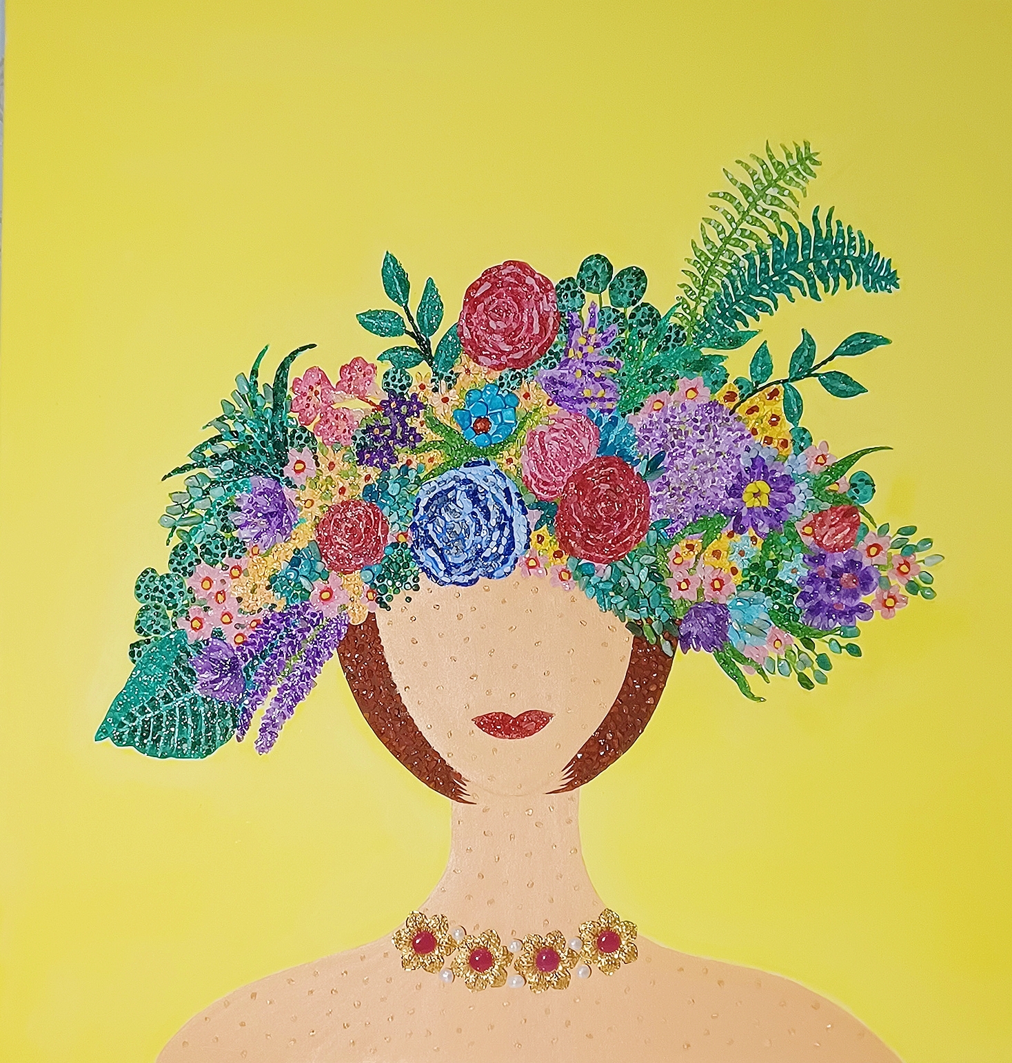 Tina Chiu珠寶畫〈戴花帽的女士〉。（圖／受訪者提供）