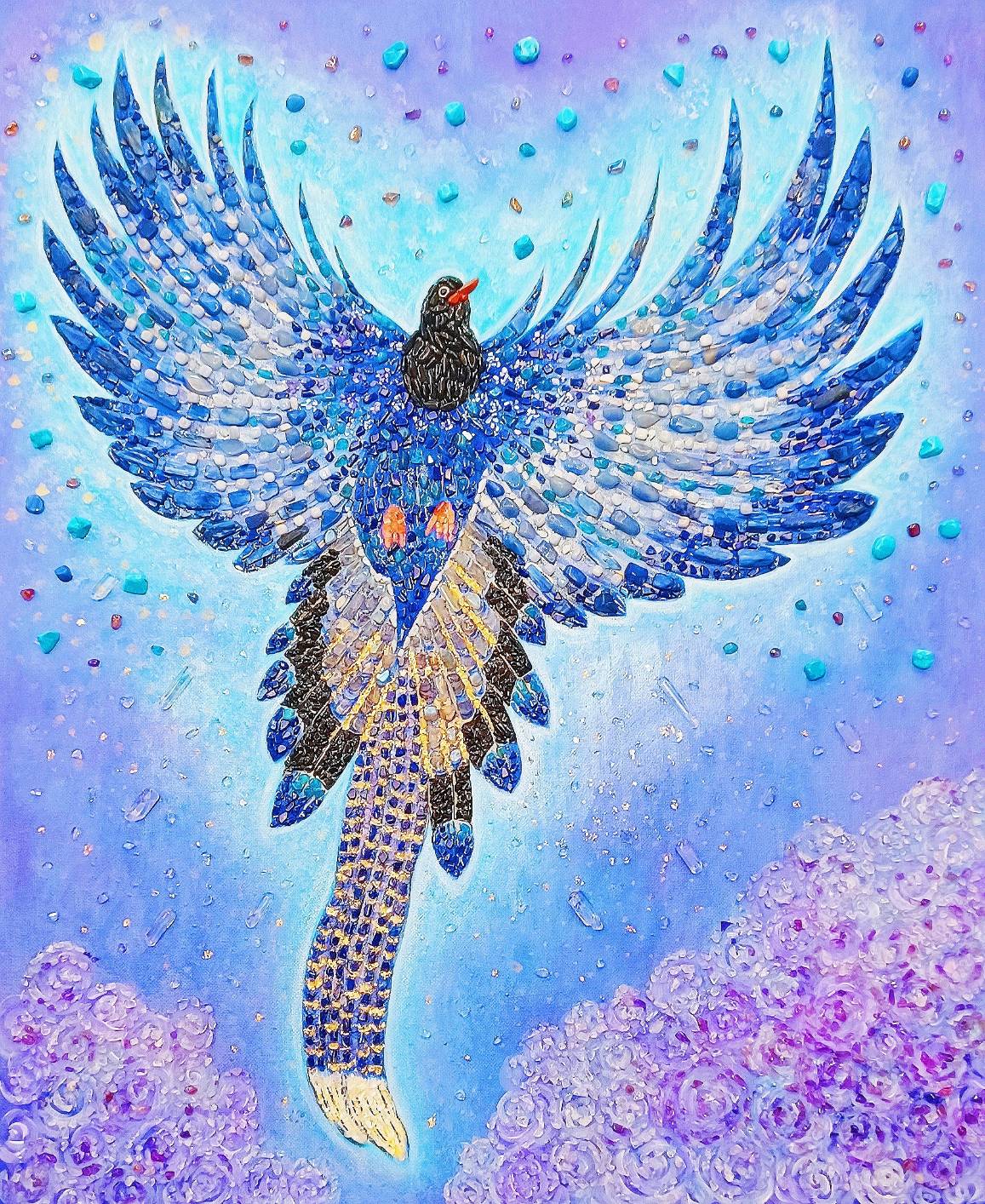 Tina Chiu珠寶畫〈夢中的藍鵲〉。（圖／受訪者提供）