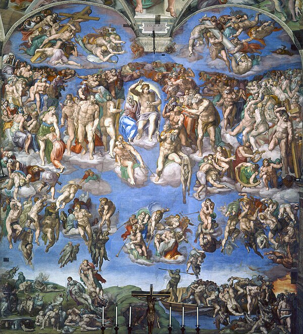 米開朗基羅在梵蒂岡的西斯汀教堂繪製的〈最後的審判〉。(圖／翻攝自維基百科)
