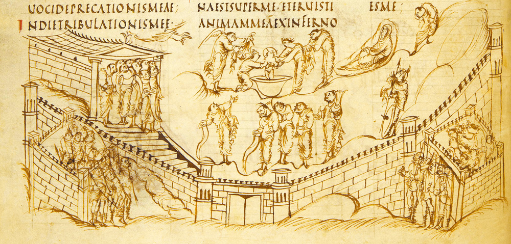 圖1. Nativity(detail), Utrecht Psalter, 9th century; fol. 50v; Utrecht University Library